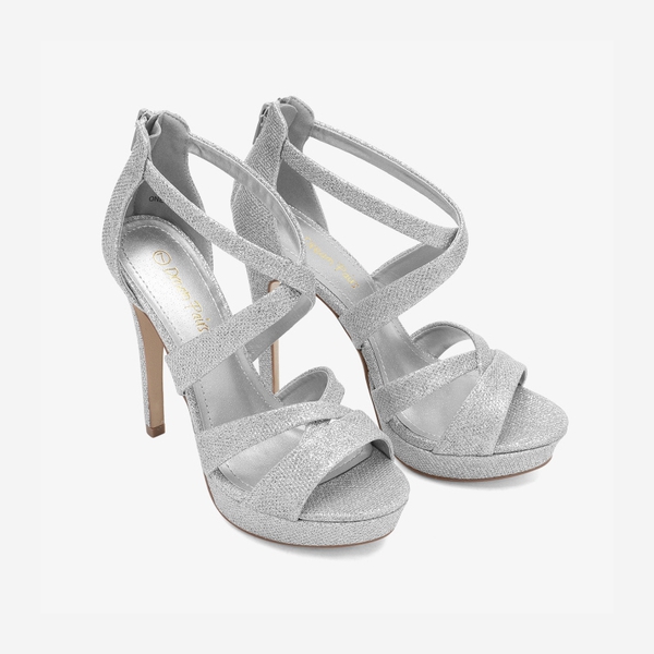 Stiletto Platform Pump Sandals - SILVER GLITTER - 2